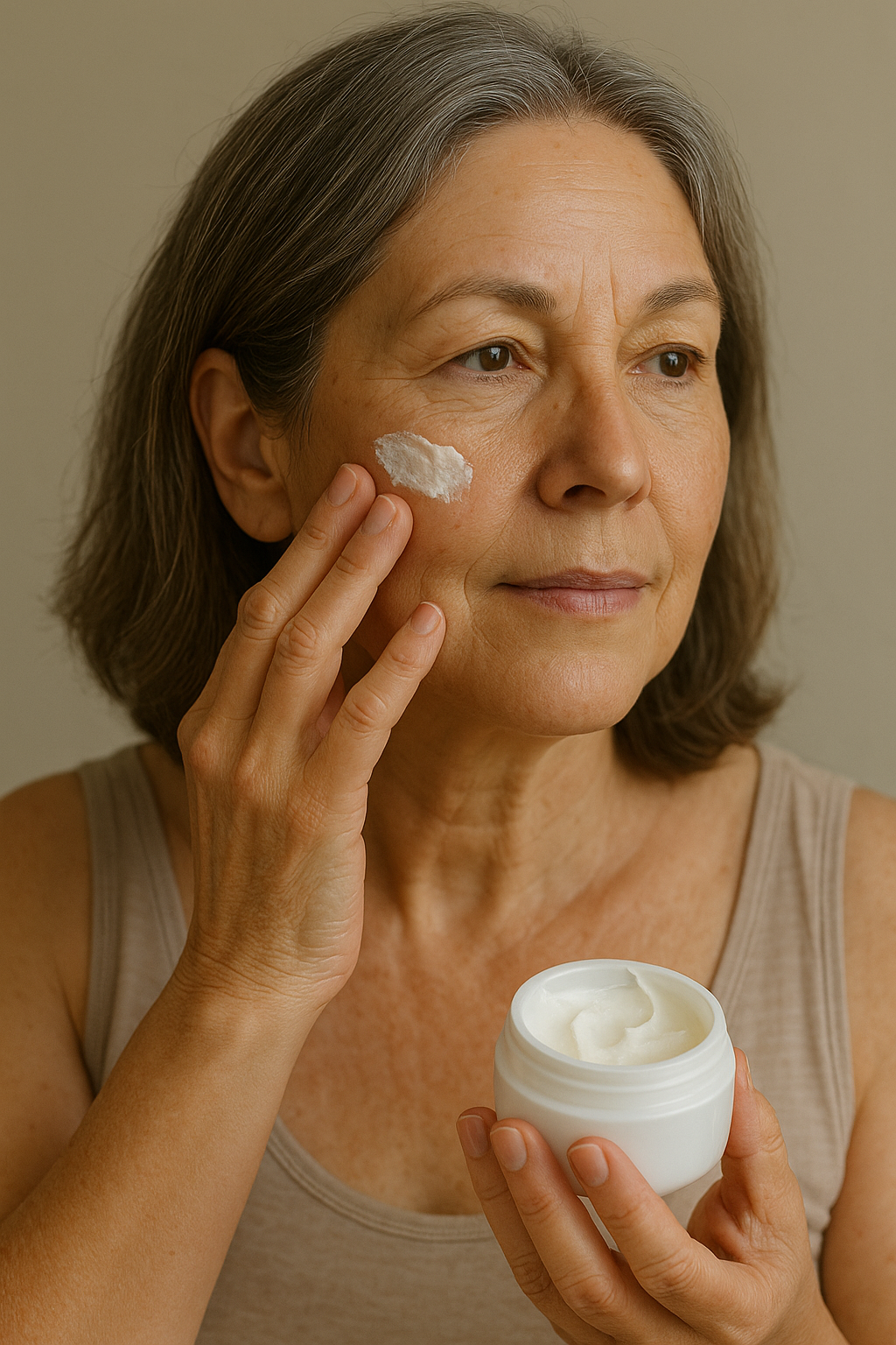 Woman applying skin cream